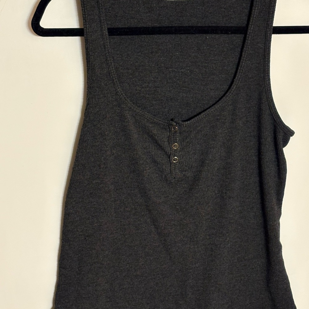 T.La Dark Gray Women's Ribbed Henley Tank Top